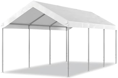 Aoxun 10x20 ft Heavy Duty Carport, Adjustable Height Portable Garage, White