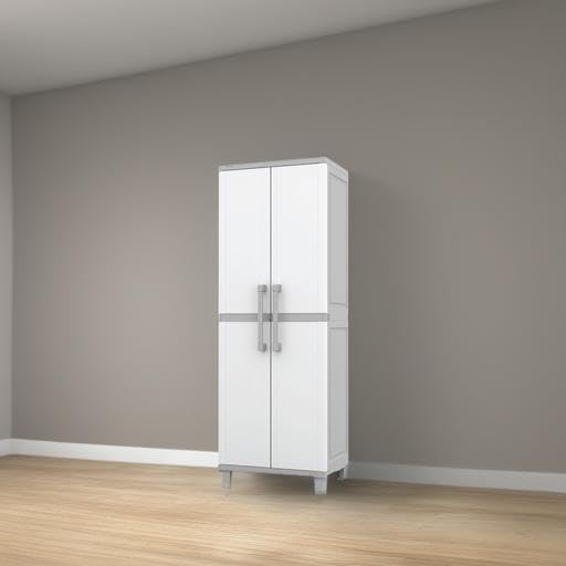 Keter Storage Cabinet with Doors and Shelves for Laundry Room, Garage, Bathro...