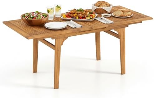 Tangkula 55"-71" Acacia Wood Extendable Patio Dining Table for 6-8 ...
