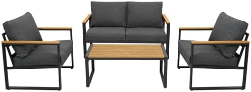 4 Pieces Metal Patio Furniture Set for Outdoor Balcony, Grey