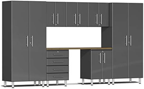Ulti-MATE UG22082G 8-Piece Garage Cabinet Kit with Bamboo Worktop in Graphite...