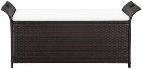 vidaXL Storage Bench with Cushion 54.3" Poly Rattan Brown