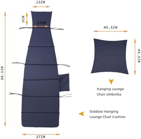 Outdoor Hanging Lounge Chair Cushion with Umbrella – High-Resilience Sponge, ...