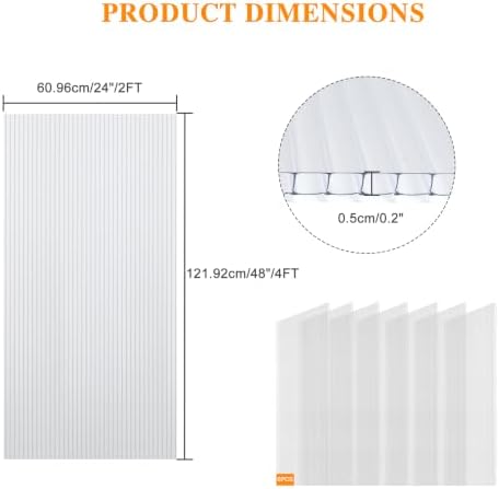 BPS 6Pcs 24'' (W) x 48'' (L) x 0.2'' Polycarbonate Pa...