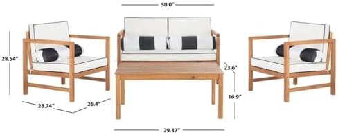 SAFAVIEH Outdoor Collection Montez Natural/ White Cushions/ Striped Bolster P...