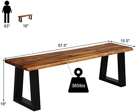 GIANTEX 57.5" Live Edge Acacia Wood Bnech, 3-Person Backless Outdoor Din...