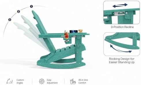All-Weather HDPE Rocking Adirondack Chairs Set of 2, Heavy Duty Folding Patio...