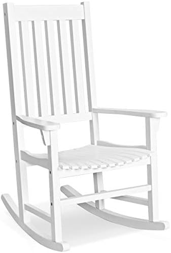 Tangkula Patio Rocking Chair, Solid Acacia Wood, White, 2 Pack