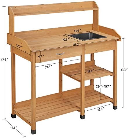 Yaheetech Potting Bench with Sink & Drawer, Outdoor Gardening Table, Wood