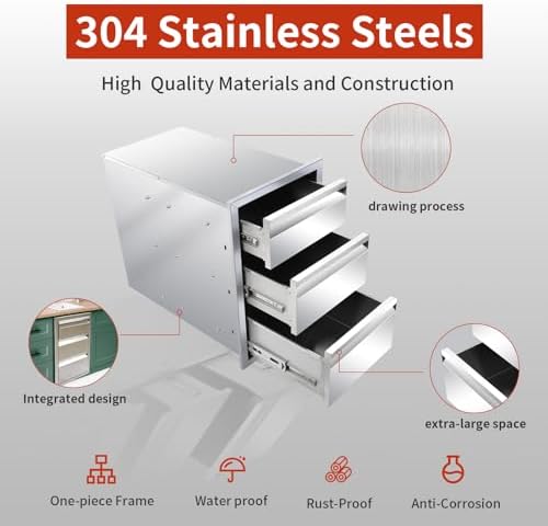 Outdoor Kitchen Drawers 14" W x 21" H x 23" D Triple BBQ Drawe...