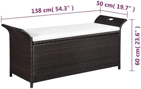 vidaXL Storage Bench with Cushion 54.3" Poly Rattan Brown