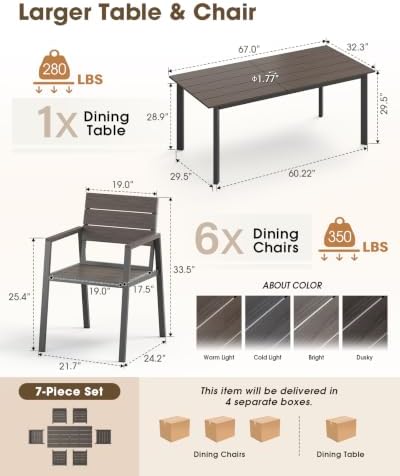 Outdoor Dining Set, Aluminum & HDPS Outdooor Table and Chairs Set