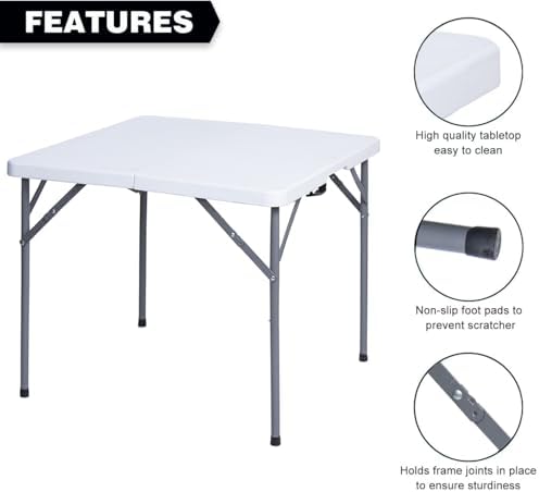 Lakhow 34" Square Folding Card Table, Fold in Half Heavy Duty Portable T...