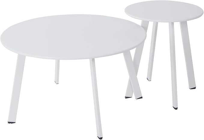 Patio Outdoor Coffee Table Set of 2 - Weather Resistant Outdoor Round End Tab...