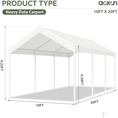 Aoxun 10x20 FT Carport, Heavy Duty Car Canopy Portable Garage, White