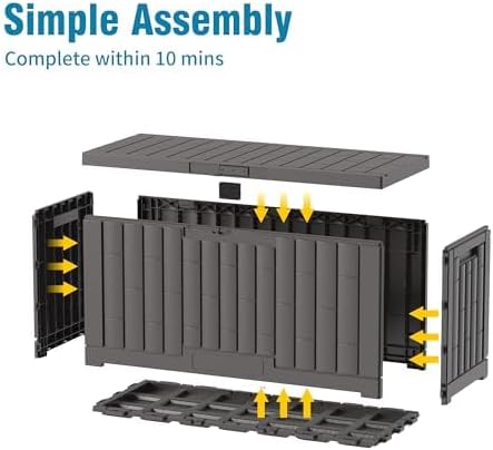 Outdoor Storage Box, 60 Gallon Waterproof Deck Box, Lockable Storage Containe...