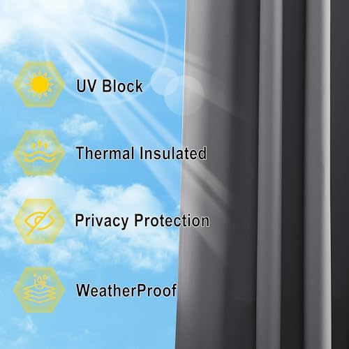 NICETOWN 2 Panels Grey Blackout Outdoor Curtains for Patio Waterproof 84"...