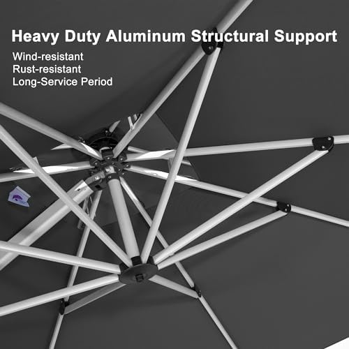 PURPLE LEAF Cantilever Outdoor Umbrella 9' x 9' Square Double Top, Grey