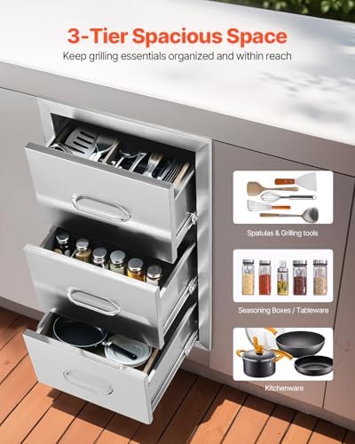 VEVOR Outdoor Kitchen Drawers 16"W x 28.5"H x 20.5"D Stainless...