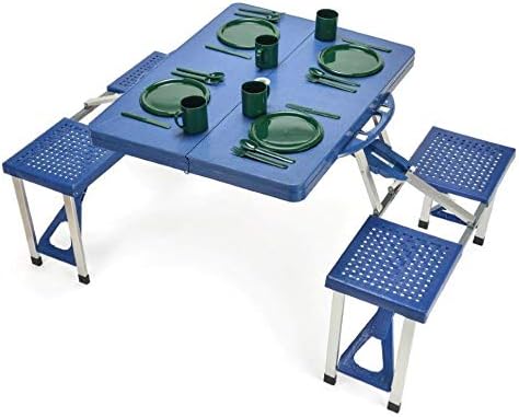 Trademark Innovations Portable Folding Picnic Table with 4 Seats, Blue