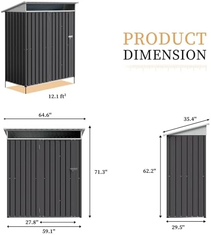 Vongrasig 5 x 3 x 6 FT Outdoor Storage Shed Clearance, Metal Garden Shed with...