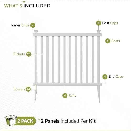 Zippity Baskenridge Picket Fence Panels, White Vinyl DIY No Dig Kit