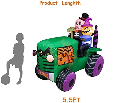 5.5Ft Long Halloween Inflatable Ghost Tractor Decoration with LED Lights
