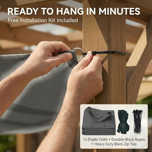 8x20 FT 90% Outdoor Sun Shade Cloth, Reinforced Webbing & D-Rings, Gray
