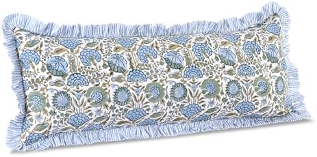 Ridhi Asparagus Green Block Print Ruffle Pillow Sham 36x14 Inch Set of 1