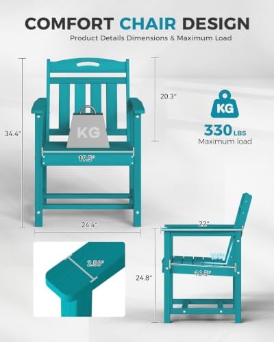 Ciokea HDPE Outdoor Patio Dining Chairs Set of 2, All-Weather, Lake Blue