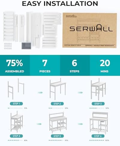 SERWALL Outdoor Potting Bench with Removable Sink,Gardening Table,White