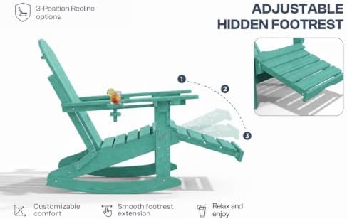 All-Weather HDPE Rocking Adirondack Chairs Set of 2, Heavy Duty Folding Patio...