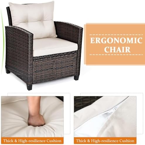 DORTALA Wicker Patio Furniture Set 3 Piece, Outdoor Table and Chairs with Tem...