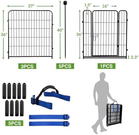 ADAVIN Garden Fencing 36 Inch High, Low Threshold Door, 4 Panels 8.9Ft