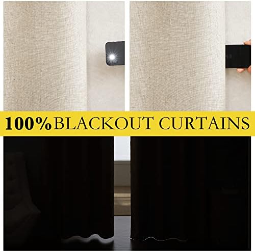 NICETOWN 100% Absolutely Blackout Linen Curtains with Thermal Insulated White...
