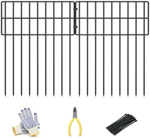 17in (H) x 27ft (L) Garden Fence Animal Barrier, 25 Panels Decorative Garden ...