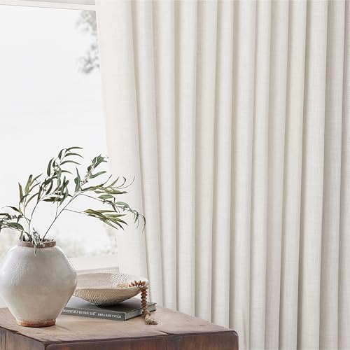 TWODRAPES Natural Pinch Pleated Linen Curtains 96 Inches Long Living Room