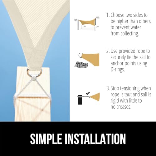 GORILLA GRIP Heavy Duty Sun Shade Sail for Outdoor Patio, 8x12 FT, Ivory
