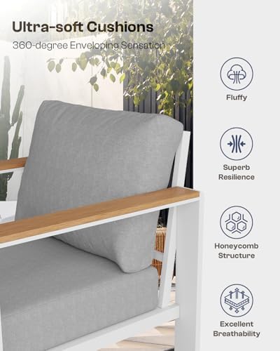 Aluminum Outdoor Patio Furniture Set with Coffee Table, 4 Piece Outdoor Conve...
