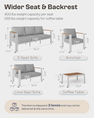 Aluminum Outdoor Patio Furniture Set with Coffee Table, 4 Piece Outdoor Conve...