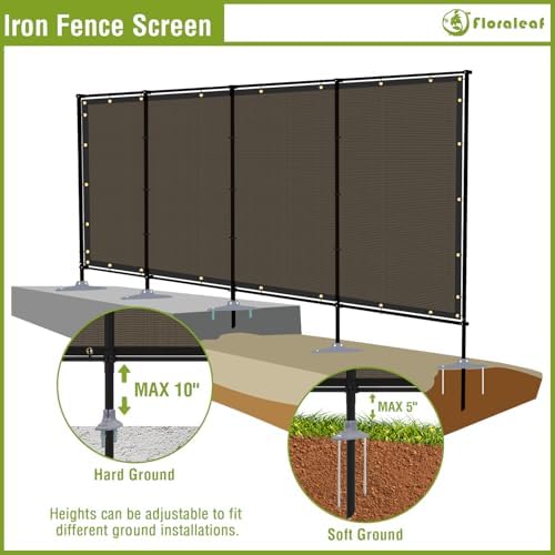 Outdoor 6' x 24' Privacy Fence with Iron Poles Rails Dog Fencing Pane...