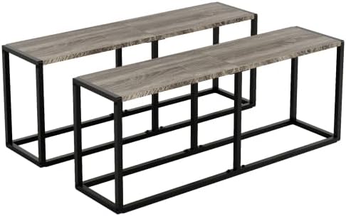 VINGLI Set of 2 47.2 Inch Indoor Outdoor Patio Benches Metal Frame, Gray