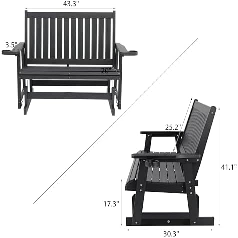 HIPS Patio Glider Two-Seat with Cup Holders, Durable HIPS Material, All-Weath...
