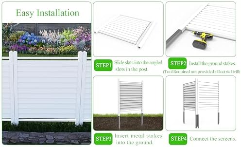 36" W X 45" H Reinforced White Vinyl Privacy Fence, Double Windproo...