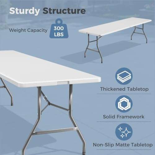 DUMOS 8 FT Folding Picnic Table, Portable Plastic Table, Easy to Keep