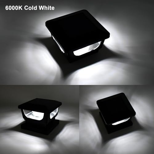 Solar Post Cap Lights for 3x3 Metal & 4x4 Vinyl/Wood Fence Posts, 6 Pack