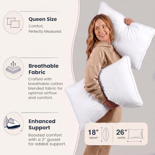 Utopia Bedding Gusset Bed Pillow, Hotel Pillows Queen Size Set of 2, White