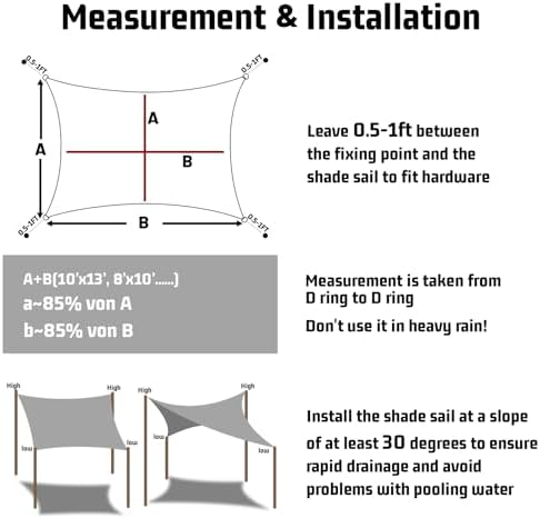 LOVE STORY 10' x 10' x 14' Waterproof Sun Shade Sail for Patio, D...