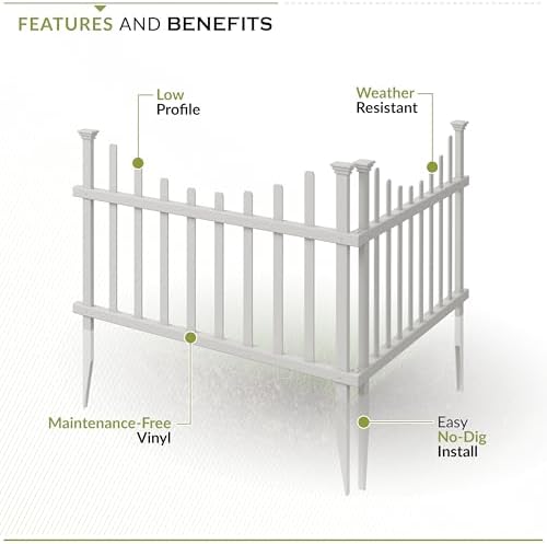 Zippity Washington Picket Fence Panels, White Vinyl DIY No Dig Kit