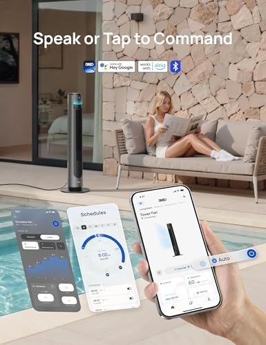 DREO Smart Tower Fan for Indoor & Outdoor Use, 33 ft/s High Velocity, 20 dB